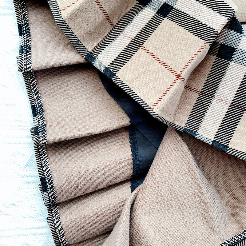 Versiunea coreeană de fustă plisată Culoare contrastantă Fusta în carouri cu dungi Toamna Talie înaltă Fusta mini în carouri în carouri Stil student dulce