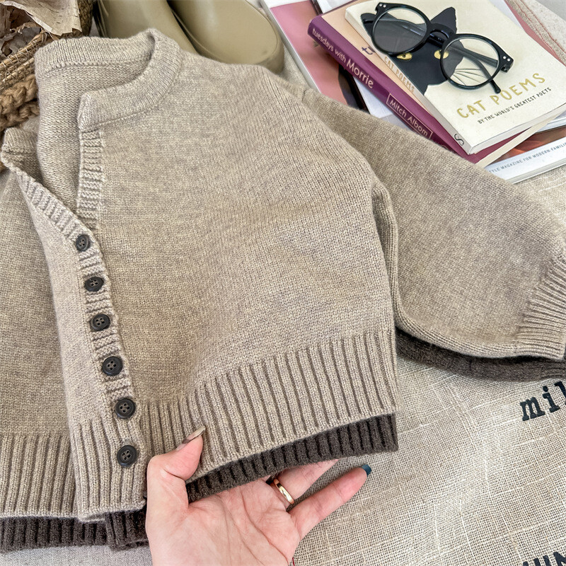 deer jonmi 2023 Нови есенни унисекс детски плетени пуловери в корейски стил, малки деца, ежедневни детски жилетки, пуловери, палта