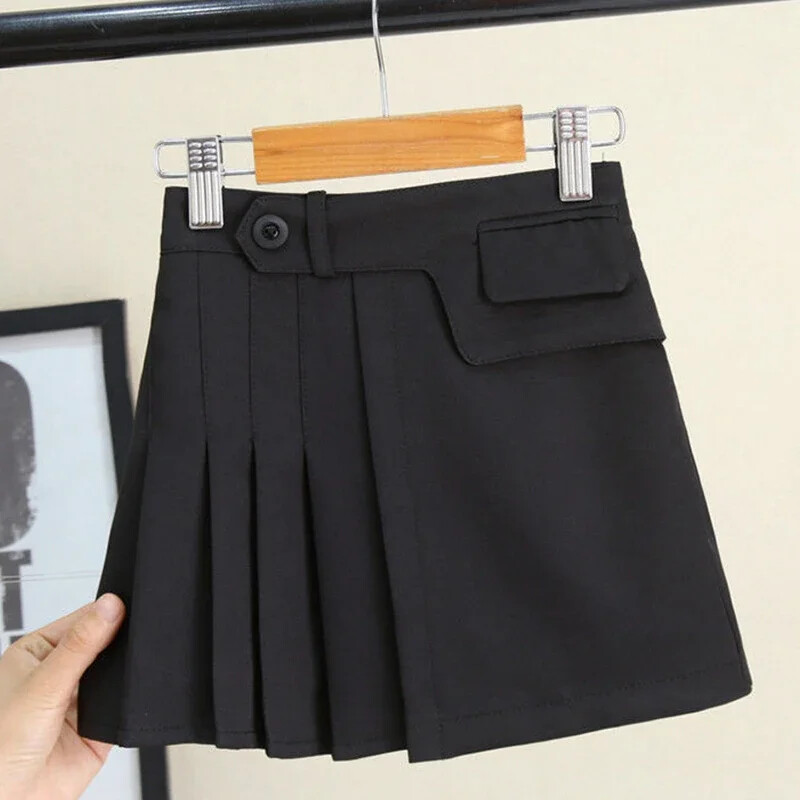 Bērnu meiteņu kroku svārki Melni balti skolas svārki 2024. gada jauni vasaras pusaudžu meiteņu svārki, bērnu deju apģērbi 3–13 g.