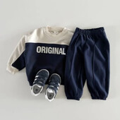 Rudens dizaineris Vaikiški rūbai kūdikiams Kasdieniai berniukų kostiumai Šaunūs kūdikių megztiniai ir kelnės 2 vnt. Medvilninių drabužių rinkinys.