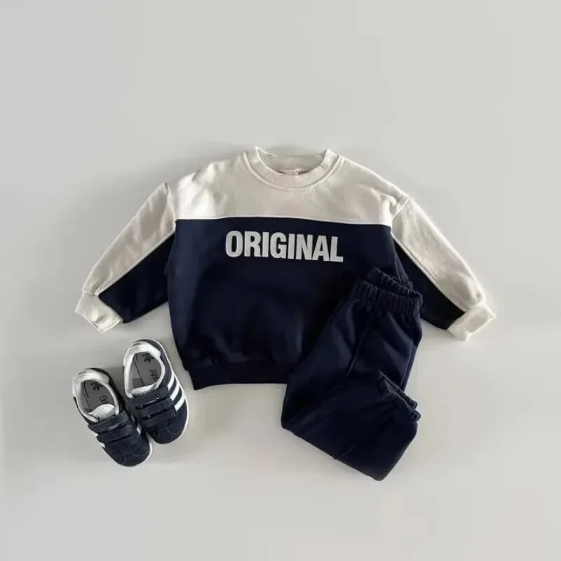 Rudens dizaineris Vaikiški rūbai kūdikiams Kasdieniai berniukų kostiumai Šaunūs kūdikių megztiniai ir kelnės 2 vnt. Medvilninių drabužių rinkinys.