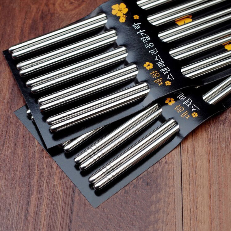 5 poros nerūdijančio plieno kvadratinių lazdelių kiniškos stilingos sveikos, lengvos kiniškos lazdelės metalinės neslidžios dizaino virtuvės