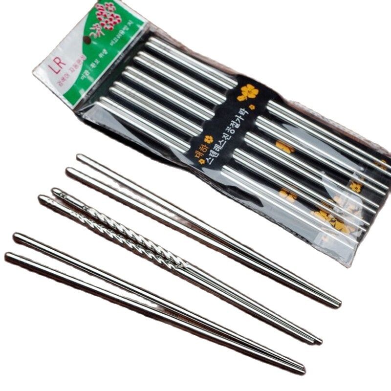 5 poros nerūdijančio plieno kvadratinių lazdelių kiniškos stilingos sveikos, lengvos kiniškos lazdelės metalinės neslidžios dizaino virtuvės