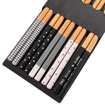 Daugkartinio naudojimo 5 porų stalo reikmenų rankų darbo bambuko japoniško natūralaus medžio lazdelės sušių maistui kačių gėlė Kelių spalvų mediniai pjaustymo pagaliukai