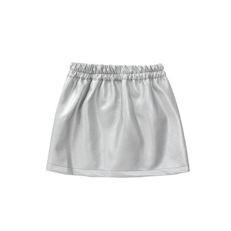 Δερμάτινες φούστες για κορίτσια Ασημί χρώμα PU Φθινόπωρο Χειμώνας Ψηλόμεση σε γραμμή Α κοντή φούστα Εφηβική Παιδικά ρούχα Ομάδα μόδας Φούστα χορού