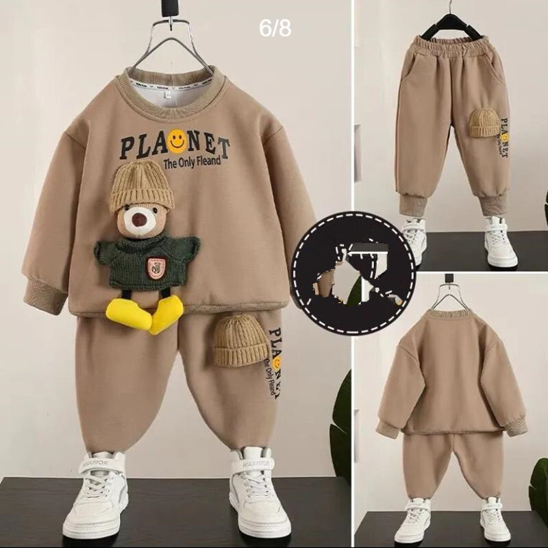 Zēnu rudens un ziemas plīša komplekts 2023. gada jauns, moderns bērnu džemperis, divdaļīgs komplekts, skaists mazu zēnu apģērbs