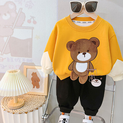 Νέο ανοιξιάτικο φθινόπωρο μωρό χαριτωμένο καρτούν αρκουδάκι μακρυμάνικο πουλόβερ φούτερ μπλούζες με παντελόνι Παιδικά αγόρια casual σετ ρούχων