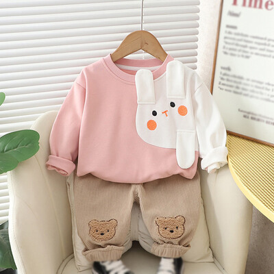 Tavasz ősz gyermek baba fiú ruha szettek gyerek öltöny gyerekek hosszú ujjú rajzfilm pamut pulóver nadrág őszi ruha felszerelés