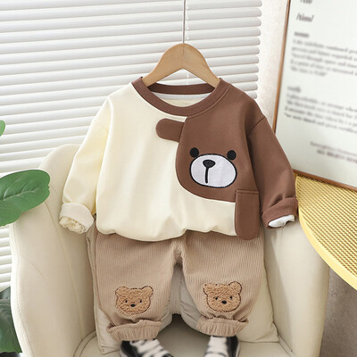 Tavasz ősz gyermek baba fiú ruha szettek gyerek öltöny gyerekek hosszú ujjú rajzfilm pamut pulóver nadrág őszi ruha felszerelés