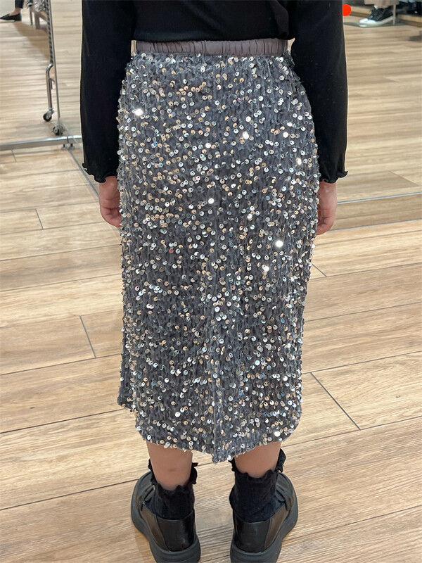 Φόρεμα για κορίτσια Μόδα βελούδινη φούστα παγιέτα πίσω με σχισμή ελαστική μέση Φούστα με ένα βήμα Baby girl Fashion Κορεάτικο στυλ αιτιατό μισό φόρεμα