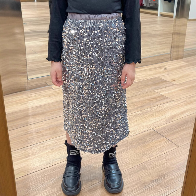 Φόρεμα για κορίτσια Μόδα βελούδινη φούστα παγιέτα πίσω με σχισμή ελαστική μέση Φούστα με ένα βήμα Baby girl Fashion Κορεάτικο στυλ αιτιατό μισό φόρεμα