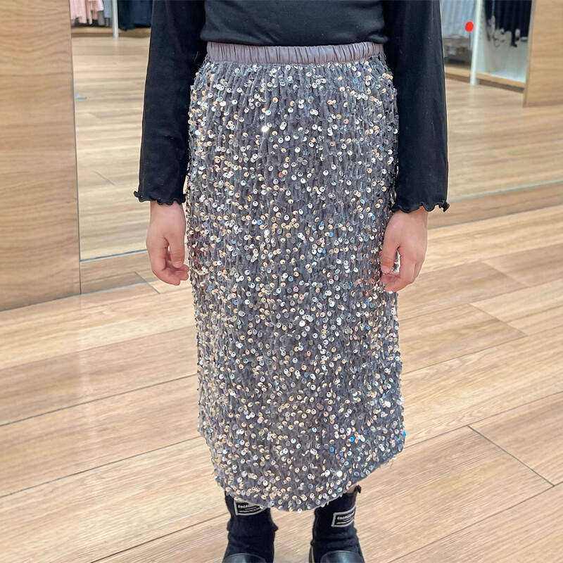 Φόρεμα για κορίτσια Μόδα βελούδινη φούστα παγιέτα πίσω με σχισμή ελαστική μέση Φούστα με ένα βήμα Baby girl Fashion Κορεάτικο στυλ αιτιατό μισό φόρεμα