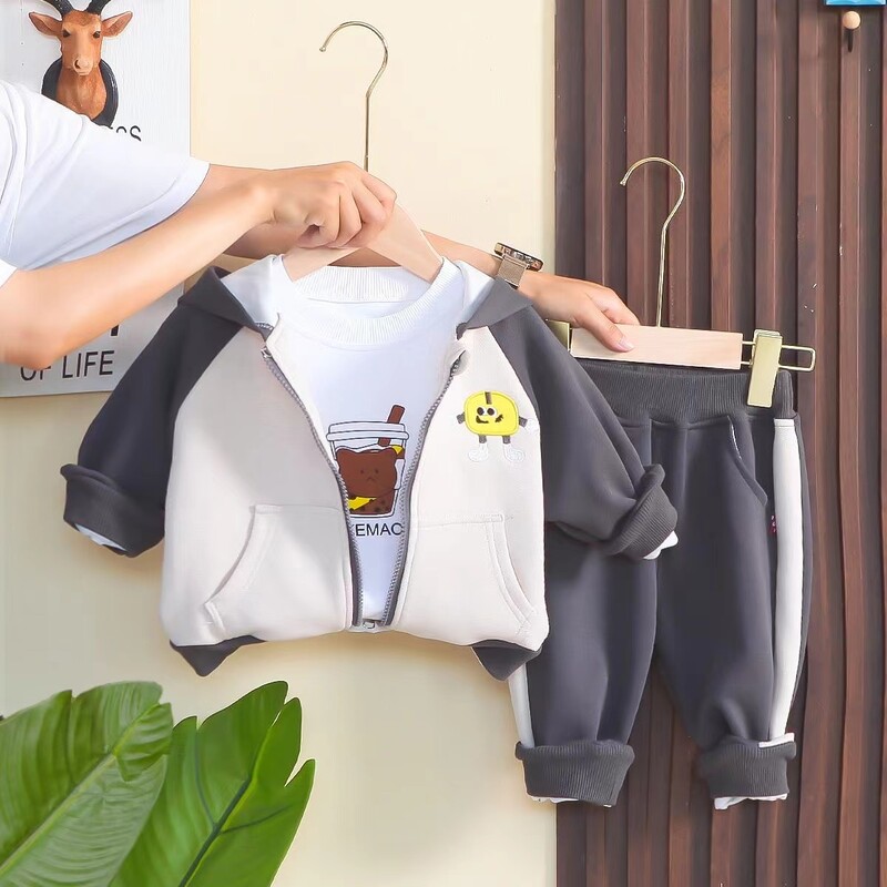 Νέα Φθινοπωρινά Βρεφικά Ρούχα Κοριτσίστικα Παιδικά Αγόρια Μπουφάν με κουκούλα Μπλουζάκι Παντελόνι 3 τμχ/Σετ Παιδική Στολή Παιδική Αθλητική Στολή