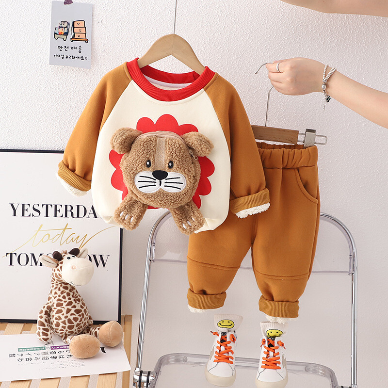 Vaikiškas žieminis laisvas sportinis rinkinys plačios kelnės berniukams mergaitėms madingi vidutiniai maži vaikų dviejų dalių rinkinys