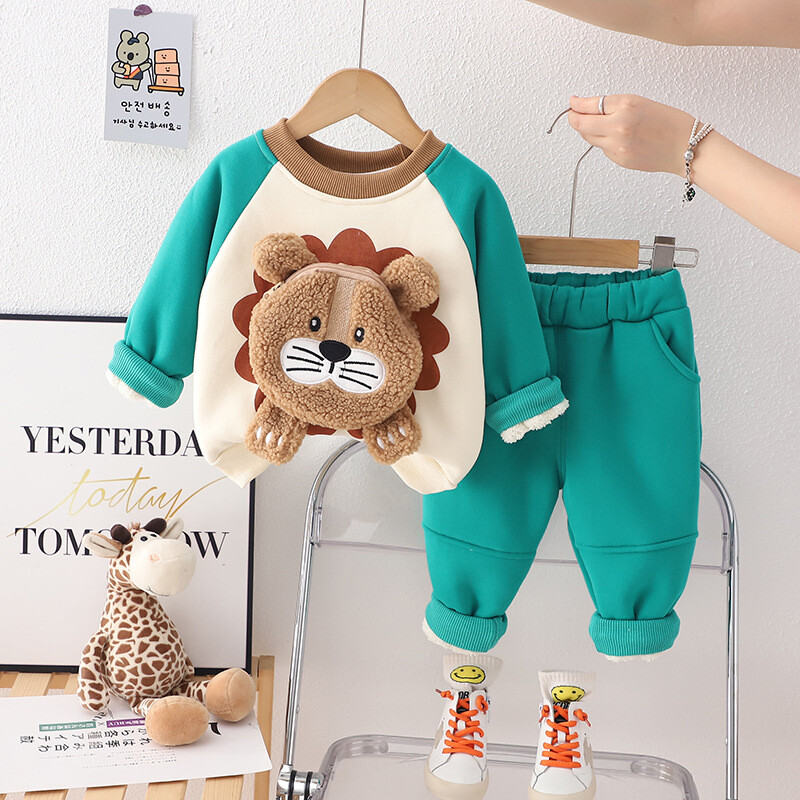 Vaikiškas žieminis laisvas sportinis rinkinys plačios kelnės berniukams mergaitėms madingi vidutiniai maži vaikų dviejų dalių rinkinys