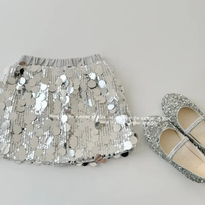 Modes bērnu apģērbi Meiteņu sudraba flitera svārki Kawaii Blingbling Princess Ziemassvētku dzimšanas dienas ballīte Rozā svārki 1–7 g.