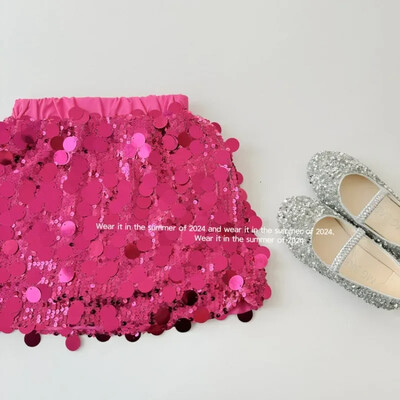 Modes bērnu apģērbi Meiteņu sudraba flitera svārki Kawaii Blingbling Princess Ziemassvētku dzimšanas dienas ballīte Rozā svārki 1–7 g.