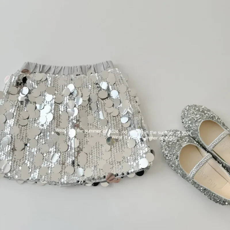 Modes bērnu apģērbi Meiteņu sudraba flitera svārki Kawaii Blingbling Princess Ziemassvētku dzimšanas dienas ballīte Rozā svārki 1–7 g.