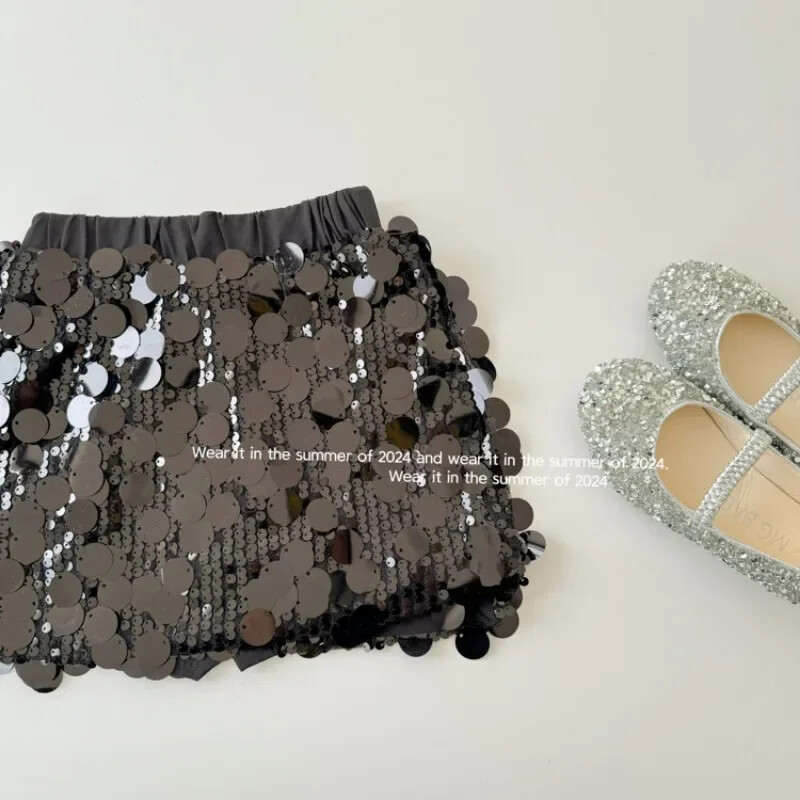 Modes bērnu apģērbi Meiteņu sudraba flitera svārki Kawaii Blingbling Princess Ziemassvētku dzimšanas dienas ballīte Rozā svārki 1–7 g.