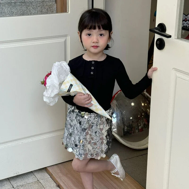 Modes bērnu apģērbi Meiteņu sudraba flitera svārki Kawaii Blingbling Princess Ziemassvētku dzimšanas dienas ballīte Rozā svārki 1–7 g.