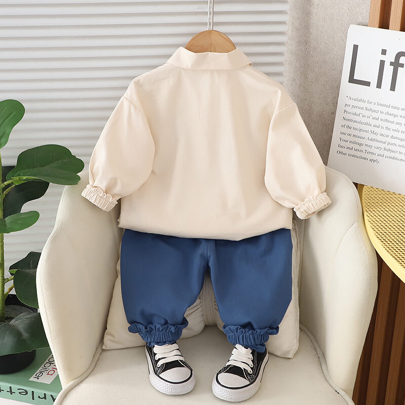 Új tavaszi gyerekruházat gyerek pamut sport patchwork dinoszaurusz baba ing farmer 2db/szett Gyerek fiú alkalmi öltöny 1 2 3 4 5 év