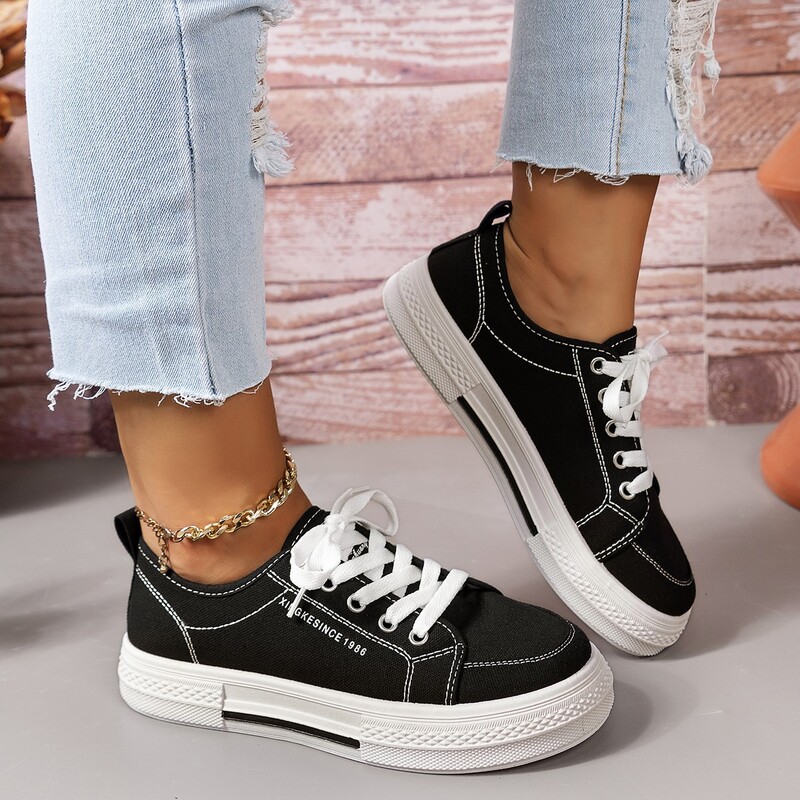 2024-es tavaszi női új divat, kerek orrú, csúszásmentes, lapos, vulkanizált cipők PU bőr mindennapi alkalmi és kényelmes sétacipők