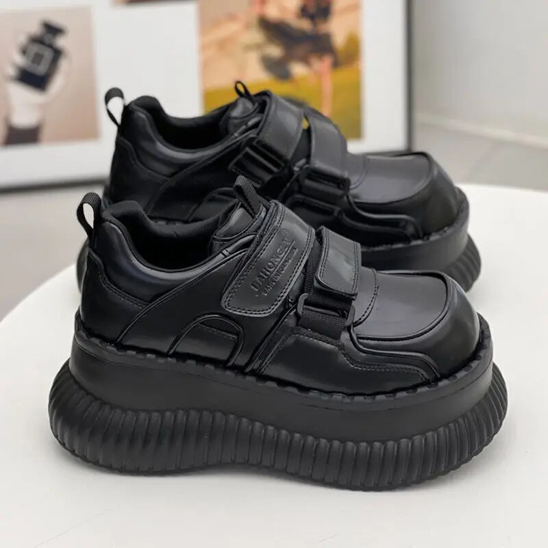 Retro vastag talpú női cipők 2024 őszi kollekció egyszínű, nagy fejű, alkalmi vastag talpú, megnövelt csúszásgátló női cipők