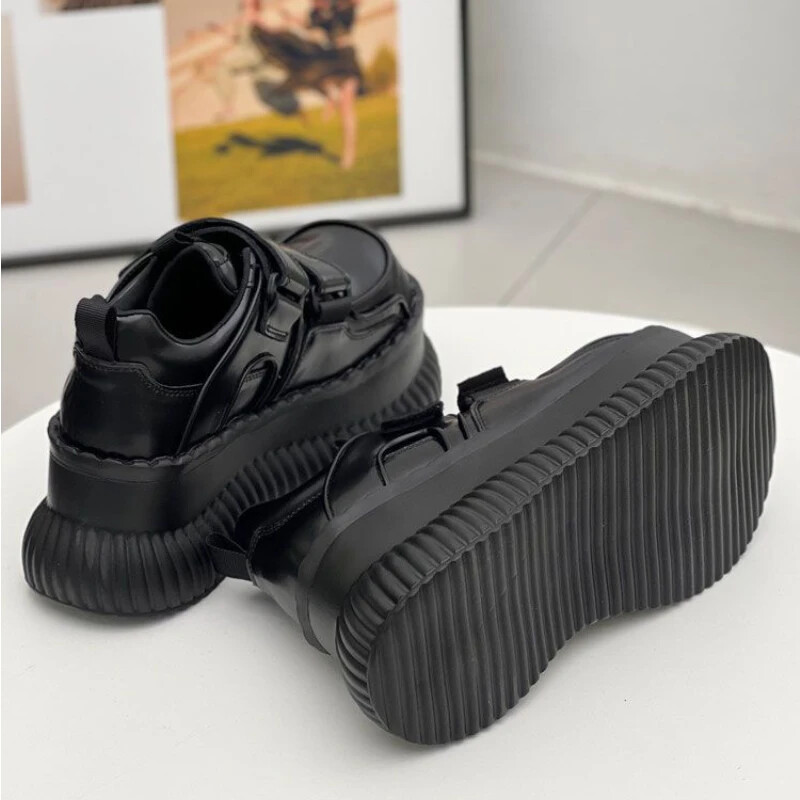 Retro vastag talpú női cipők 2024 őszi kollekció egyszínű, nagy fejű, alkalmi vastag talpú, megnövelt csúszásgátló női cipők