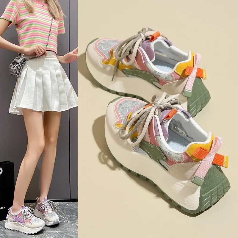 Sporta apavi Sieviešu platformai Sieviešu sporta apavi brīvā laika šņorēšanai Vulcanize apavi sievietēm āra ikdienas skriešanas apavi