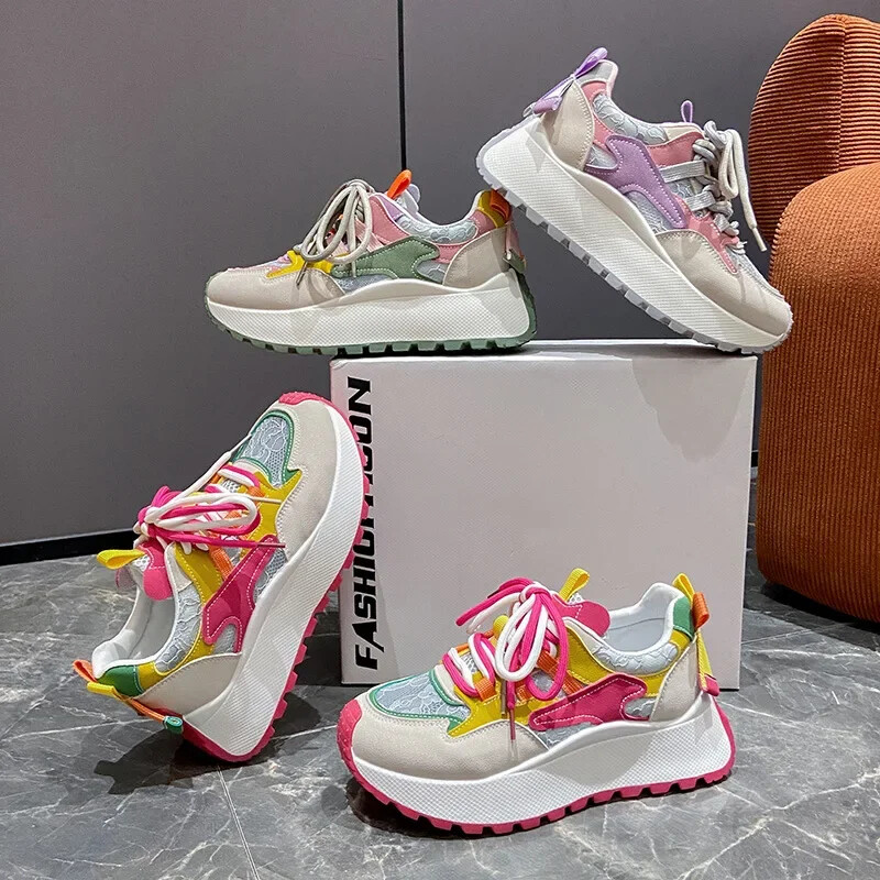 Sporta apavi Sieviešu platformai Sieviešu sporta apavi brīvā laika šņorēšanai Vulcanize apavi sievietēm āra ikdienas skriešanas apavi