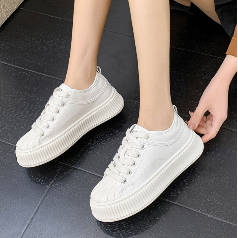 Μόδα Ευέλικτα Μικρά Λευκά Παπούτσια 2023 Άνοιξη Νέο Κέλυφος Κεφαλή Περιστασιακή Παχιά Σόλα Αύξηση Άνεσης Ανθεκτικά Γυναικεία Μονά Παπούτσια
