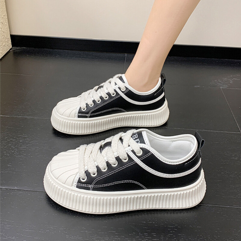 Μόδα Ευέλικτα Μικρά Λευκά Παπούτσια 2023 Άνοιξη Νέο Κέλυφος Κεφαλή Περιστασιακή Παχιά Σόλα Αύξηση Άνεσης Ανθεκτικά Γυναικεία Μονά Παπούτσια