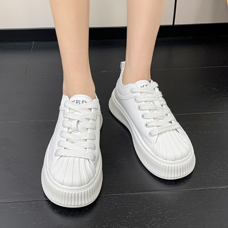 Μόδα Ευέλικτα Μικρά Λευκά Παπούτσια 2023 Άνοιξη Νέο Κέλυφος Κεφαλή Περιστασιακή Παχιά Σόλα Αύξηση Άνεσης Ανθεκτικά Γυναικεία Μονά Παπούτσια