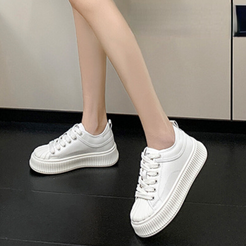 Μόδα Ευέλικτα Μικρά Λευκά Παπούτσια 2023 Άνοιξη Νέο Κέλυφος Κεφαλή Περιστασιακή Παχιά Σόλα Αύξηση Άνεσης Ανθεκτικά Γυναικεία Μονά Παπούτσια