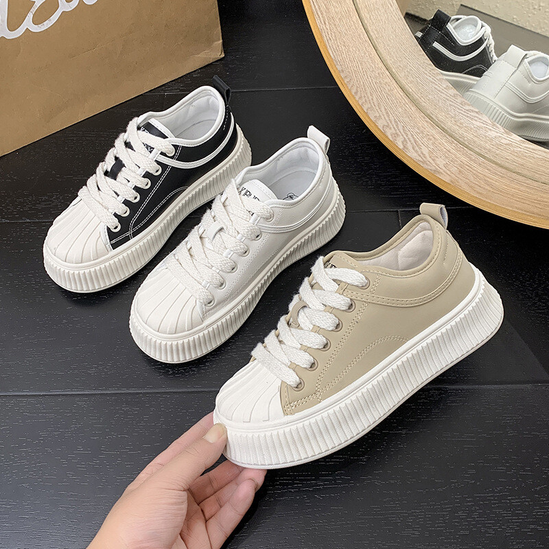 Μόδα Ευέλικτα Μικρά Λευκά Παπούτσια 2023 Άνοιξη Νέο Κέλυφος Κεφαλή Περιστασιακή Παχιά Σόλα Αύξηση Άνεσης Ανθεκτικά Γυναικεία Μονά Παπούτσια