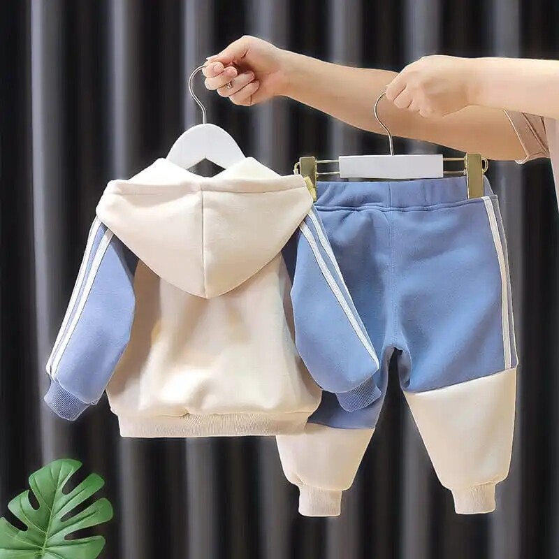 Χειμερινό συνονθύλευμα για αγόρια με βελούδινη επένδυση με κουκούλα Παλτό Χοντρό Παιδικό Σετ 2 τεμαχίων Λούτρινο νέο παντελόνι Jogger Παιδικά σύνολα 1-5 ετών