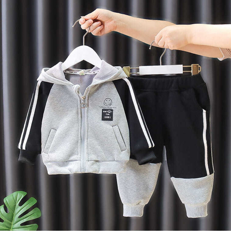 Χειμερινό συνονθύλευμα για αγόρια με βελούδινη επένδυση με κουκούλα Παλτό Χοντρό Παιδικό Σετ 2 τεμαχίων Λούτρινο νέο παντελόνι Jogger Παιδικά σύνολα 1-5 ετών