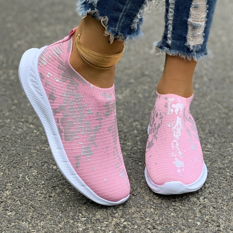 2024 Pantofi de damă marimi mari, de primăvară, respirabili, țesuți zburători, pantofi sport casual, graffiti, țesute zburătoare, pantofi de damă cu talpă groasă