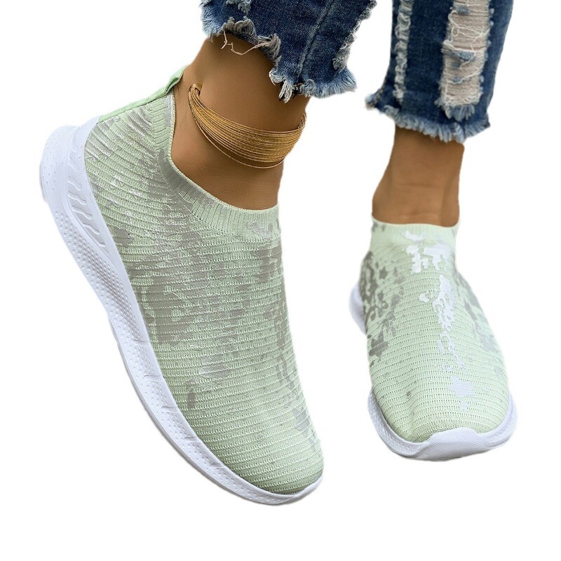 2024 Pantofi de damă marimi mari, de primăvară, respirabili, țesuți zburători, pantofi sport casual, graffiti, țesute zburătoare, pantofi de damă cu talpă groasă