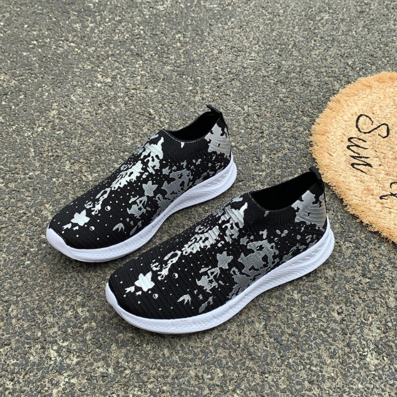 2024 Pantofi de damă marimi mari, de primăvară, respirabili, țesuți zburători, pantofi sport casual, graffiti, țesute zburătoare, pantofi de damă cu talpă groasă