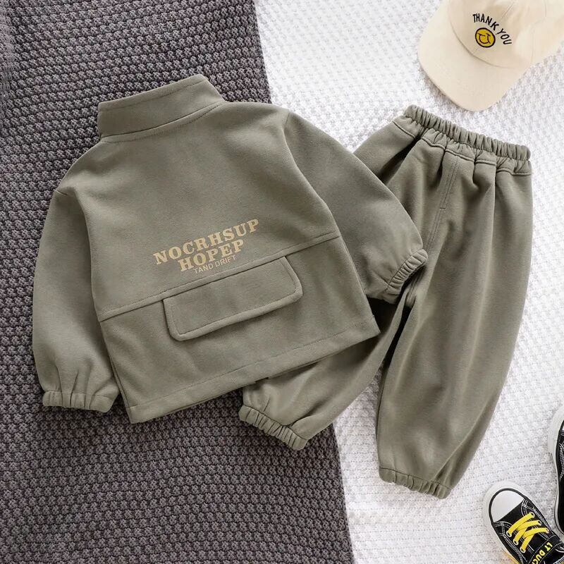 Zēnu un meiteņu džemperu komplekts Pavasara un rudens korejiešu izdevums Moderns bērnu jaciņa mētelis, sporta bikšu 2daļīgs komplekts