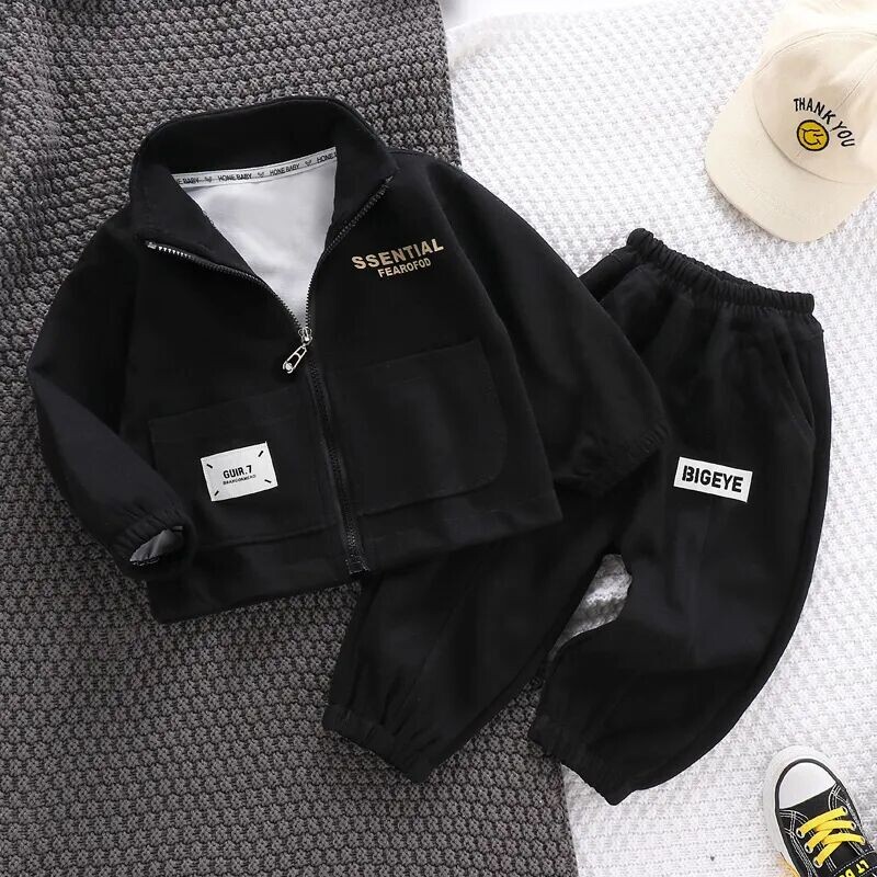 Zēnu un meiteņu džemperu komplekts Pavasara un rudens korejiešu izdevums Moderns bērnu jaciņa mētelis, sporta bikšu 2daļīgs komplekts