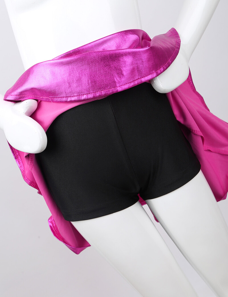 Metalinis šokių sijonas mergaitėms, platėjantis, klostuotas A linijos mini čiuožėjas Skort Atletiškas blizgus paspirtuko sijonas su elastingu juosmeniu