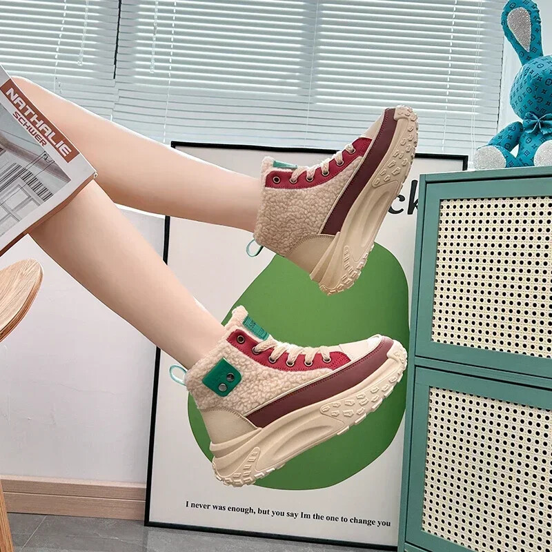 Γυναικεία χειμερινά παπούτσια Κοντά, βελούδινα πάνινα παπούτσια με κορδόνια, γυναικεία κορδόνια 2024 Luxury Botas Mujer