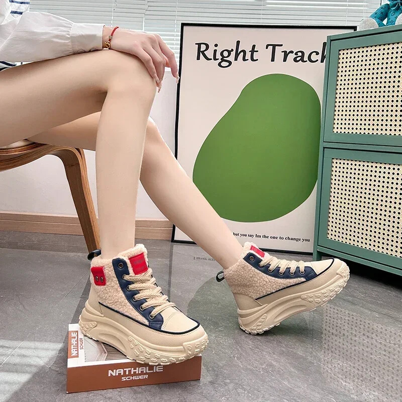 Γυναικεία χειμερινά παπούτσια Κοντά, βελούδινα πάνινα παπούτσια με κορδόνια, γυναικεία κορδόνια 2024 Luxury Botas Mujer