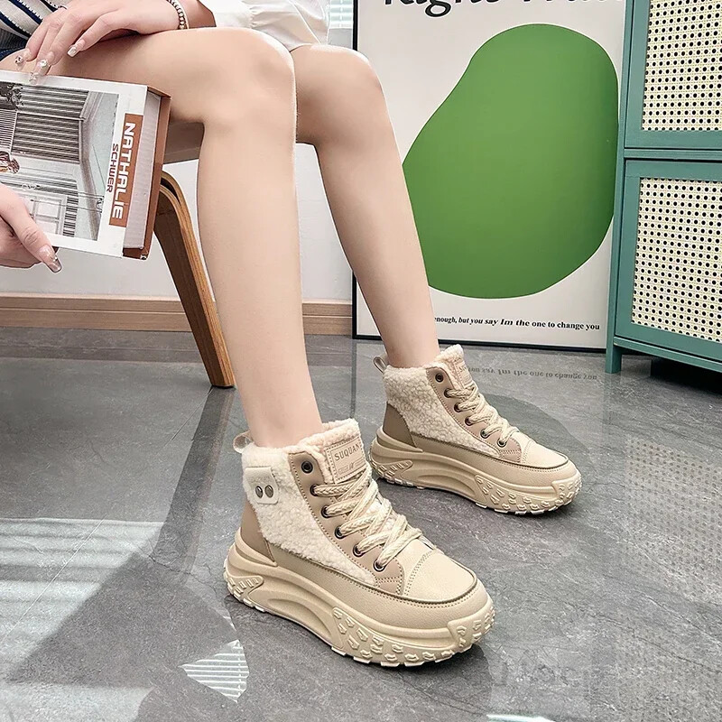 Γυναικεία χειμερινά παπούτσια Κοντά, βελούδινα πάνινα παπούτσια με κορδόνια, γυναικεία κορδόνια 2024 Luxury Botas Mujer