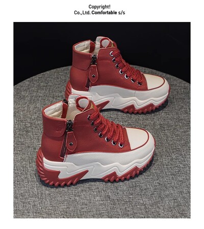 Moterys Naujos platformos sportbačiai Juodi batai Pavasaris Ruduo Natūralios odos sportiniai bateliai Sušildo Madingi Batai Žieminiai batai