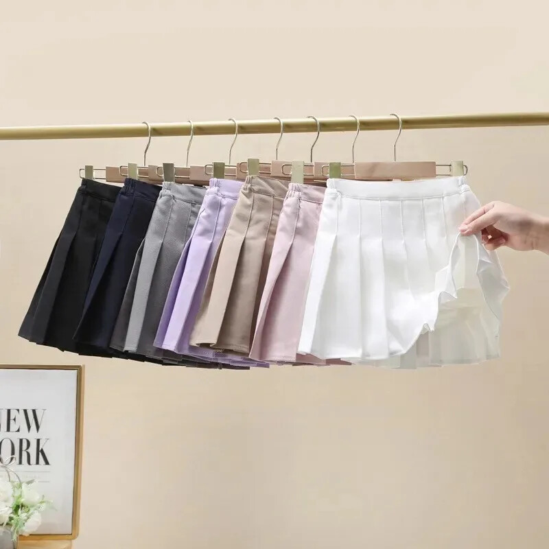 Gyermek pliszírozott szoknya tömör, A-vonalú rövid szoknya lányoknak iskolai egyenruha táncelőadás jelmez 12 Y gyerekruhák