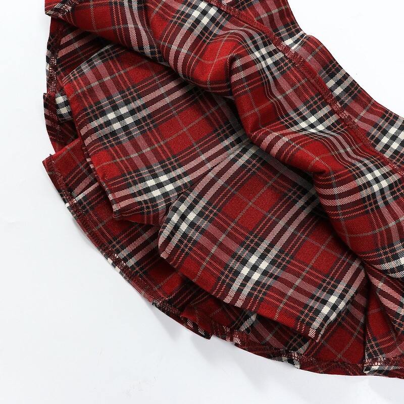 Paauglių moksleivių mergaičių languotas sijonas vasaros koledžo stiliaus aukštu juosmeniu, plonas, tinkamas šokiams, A formos trumpas sijonas vaikams 6 8 10 12 metų