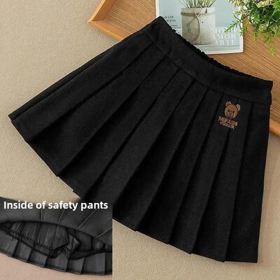 Mergaičių rudens žiemos JK trumpas sijonas „Navy Academy“ stiliaus klostuotas animacinis vilnos pusilgis sijonas, madingas, universalus mažoms mergaitėms